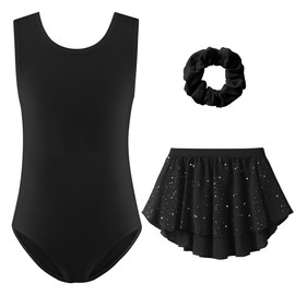 Zaclotre Girls Gymnastics Leotards Sleeveless Black Leotard Ballet Dance Dress Outfit Combo with Skirt