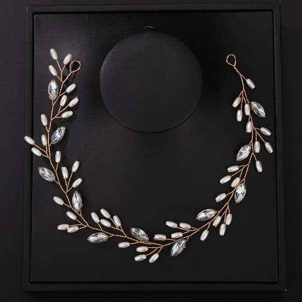 Teyglen Bridal Wedding Hair Vine Pearl and Crystal Headband Handmade