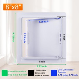 Suteck Plastic Access Panel for Drywall Ceiling 8 x 8 Inch Reinforced Plumbing Wall Access Doors Removable Hinged White