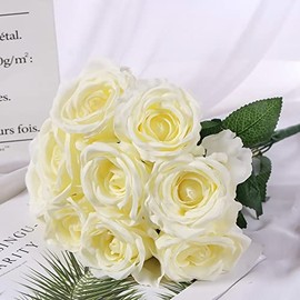 TUMYES Flores Artificiales Rosas, 9 Cabezas de Rosas para Decoración del Hogar, Boda, Bricolaje, Fiesta, Día de la Madre, Ramo de Novia, Flores Falsas, Jardín, Festival (Blanco)