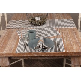 Farmhouse Ticking Stripe Gray Napkins, Set of 4 Place Mats, 18" x 18", Farmhouse Style Kitchen & Dining Decor
