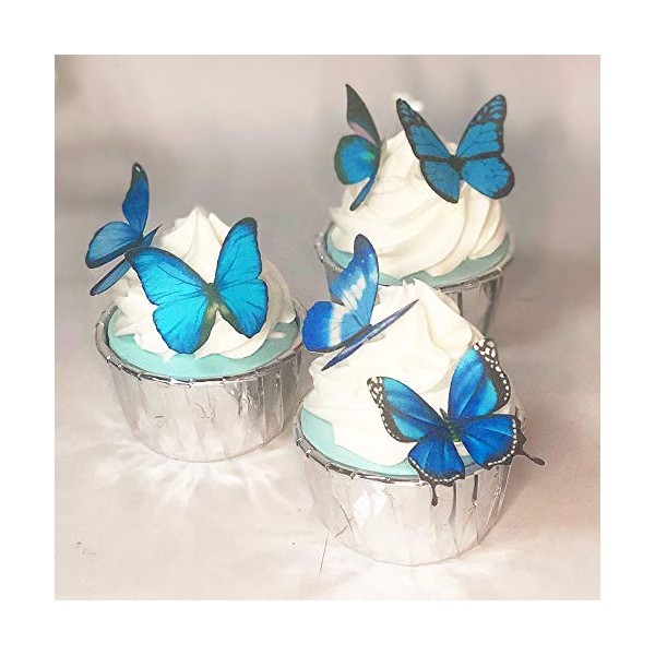 Edible Blue Butterflies for Cupcake Decorating 24x Birthday Wedding