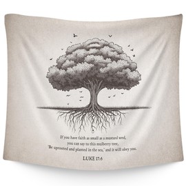 WAITPI Vintage Christian Faith of Mustard Seed Hanging Wall Tapestry for Bedroom, Bible Verse Wall Tapestries, Rustic Mustard Tree Wall Hanging Room Decor Tapestry for Prayer Room Church 50x60in