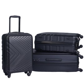 ROCKRAIN 3 Piece ABS Lightweight Luggage Set: 20/24/28 Inch Hard Shell Suitcase with Spinner Wheels & TSA Lock - Modern Black Travel Luggage for Business & Vacation - Durable & Scratch-Resistant