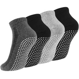 Newofview 4 Pairs of Stopper Socks for Men and Women, Yoga Socks, Non-Slip Socks, Grip Socks for Ballet, Pilates, Hospital, Fitness, Multicoloured (multicoloured C)