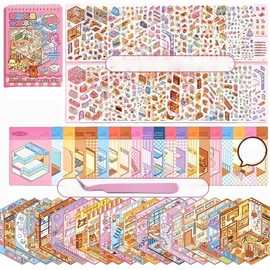 Luzhans 20 Sets DIY 3D Stickers Scene for Adults Teenagers Girls Children, DIY Sticker Therapy for Adults, Make Your Own Miniature House Sticker 3D Sticker Scene Relief Stress