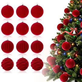 Bolas Navideñas de Terciopelo 12 PCS, Esferas 6 CM para Árbol de Navidad
