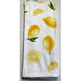 KITCHENAID  KITCHEN TOWELS (2) LEMONS YELLOW GREEN TEXTURED 16 X 28 COTTON NIP