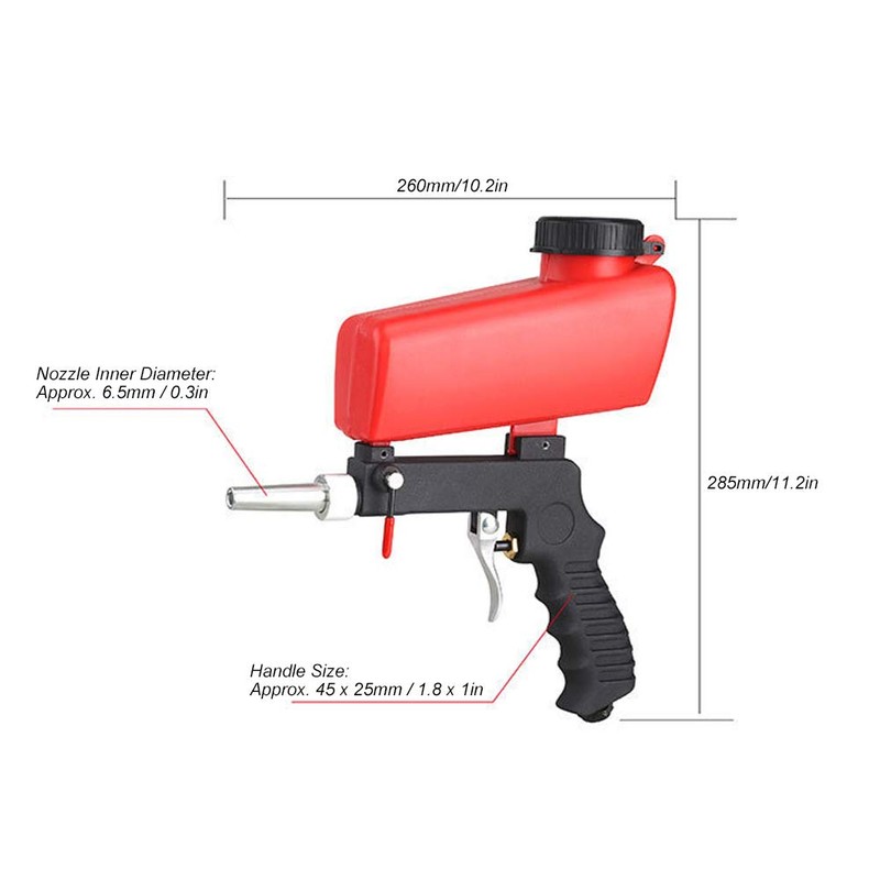 Pneumatic Sandblasting Gun, Mini Handheld Sand Blaster Aluminium Lightweight Portable