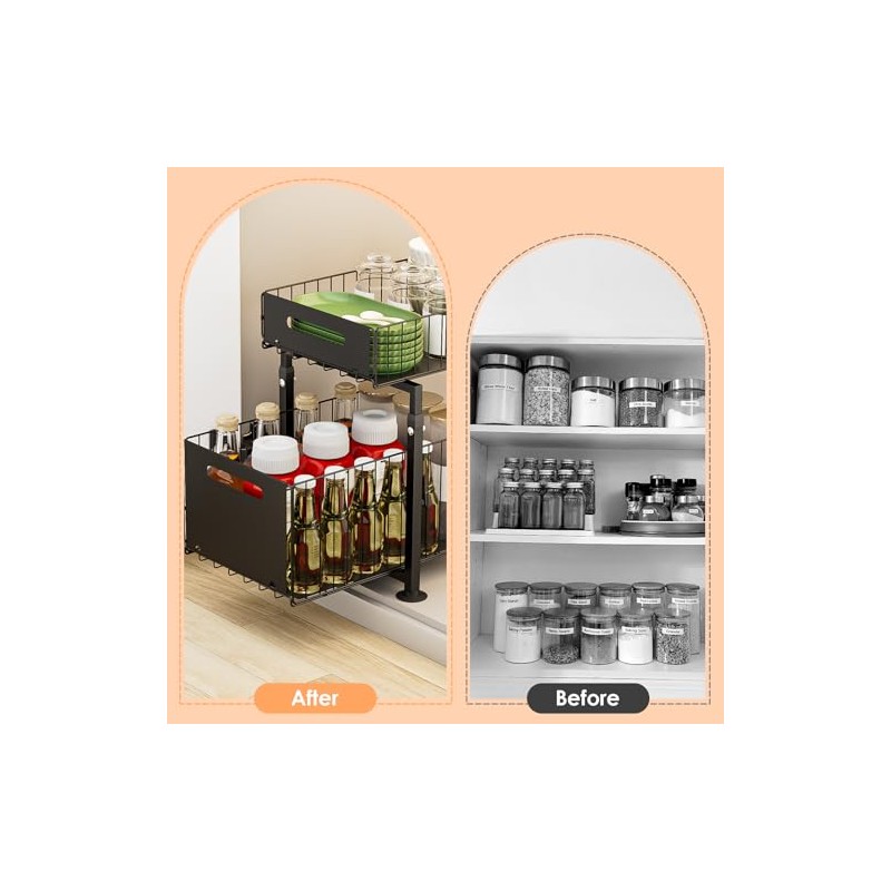 Dreamhigh Kitchen Cabinet Organiser, Extendable, Base Cabinet Organiser with Double