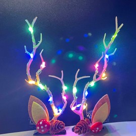 Woent LED Christmas Glowing Hairpin Light up Elk Antlers Feathers Headdress Simulation Tree Branch Hair Clips (Colorful Light 1)
