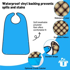 BSFHH 3 Pack Adult Bibs for Eating Waterproof and Washable Reusable Clothing Protectors & Adult Bibs with Debris Trap (Lattice)