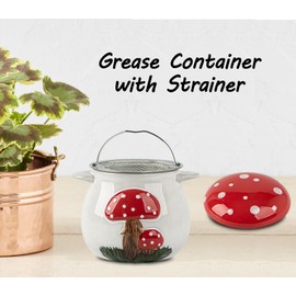 dgudgu Bacon Grease Container With Strainer And Lid Ceramic Kitchen Grease Container Mushroom Bacon Grease Can Grease Holder For Kitchen Bacon Container Bacon Grease Keeper Bacon Grease Saver