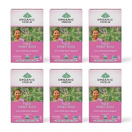 ORGANIC INDIA Tulsi Sweet Rose Tea - Delicious Sweet Rose and Holy Basil Blend Rich in Antioxidants - Caffeine Free, 100% Certified Organic, Non-GMO, 