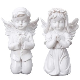 NUOBESTY 2pcs Resin Angel Figurines Praying Angel Boy Girl Statue Party Angel Action Figure Ornament Decorations