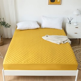 vctops Quilted Fitted Sheet Waterproof Mattress Protector Pad Ultra Soft Elastic Fitted Deep Pocket Bed Cover (Yellow,Queen)