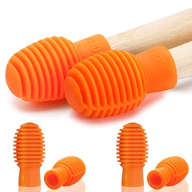 4 Pieces Drum Mute Drum Dampener Silicone Drumstick Silent Practice Tips Percussion Accessory Mute Replacement Musical Instruments Accessory (Orange,Grid)