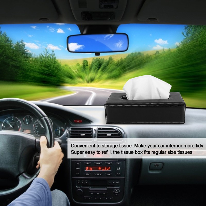Black PU Leather Sun Visor Tissue Boxes Napkin Paper Towel