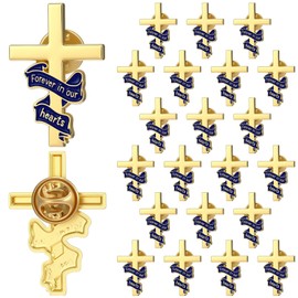 Misdary 50 Pcs 50 Pcs Funeral Favor for Guest Funeral Cross Ribbon Pins Memorial Lapel Brooch Forever in Our Hearts Religious Christian Celebration of Life Gift for Mourning Remembrance Day (Dark Blue)
