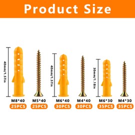180 Piece Dowel Screw Set (90 x Plasterboard Dowels, 90 x Self-Tapping Wood Screws), M6 M8 Expansion Dowels and Flat Head Screws Assortment Kit, for Drywall, Brick, Concrete