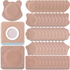 Joez Wonderful 50 Pcs Disposable Castor Oil Pack Wrap, Belly Button Patches, Self-Adhesive Castor Oil Patches, Organic Cotton Wraps Pack Covers - 5 Styles (Beige, 6.5+7+7.5cm)