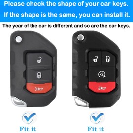 Kirsnda for Jeep Key fob Cover with Keychain,Soft TPU Key case/Skin,Compatible with Wrangler JL JLU Gladiator JT Rubicon Flip Remote Key Vehicle Accessories,Transparent Red