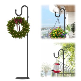 74" Shepherds Hook Stand for Plant: Hanging Bird Feeders, Plants, Lanterns, Wreath and Wind Chimes, Adjustable Free Standing Pole Holder with Heavy Duty Base for Indoor & Outdoor, Holds Up to 20 LBS