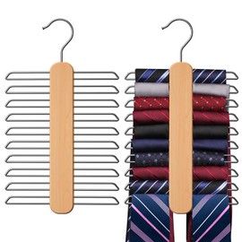 Uinicor Tie Hanger 2 Pack,Tie Organizer for Closet 20 Storage Capacity,Wooden Necktie Organizer Tie Storage,360 Degree Rotating Accessory Organizers for Tie,Belt,Scarf