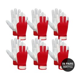 DOJA Barcelona Leather Work Gloves with Velcro Fastening 6 Pairs Leather Gloves Size 9/L Mechanic Gloves Men/Women Gardening Gloves Thorn Proof Assembly Gloves Protective Gloves