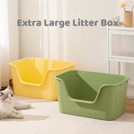 TownTime Extra Large Litter Box with High Sides 25.27" Lx17.83 Wx13.11 H,Anti-Splashing,Tool-Free Assembly,Multi Kitty Cat Litter Box,Jumbo (Green)