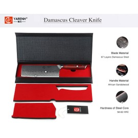 YARENH Chinese Cleaver Knife , 7 inch Professional Kitchen Knife, Damascus Steel Blade, 67 Layers, African Sandalwood Handle, Suitable for Cutting Vegetables and Meat, Gift Box Packaging, KTF Series