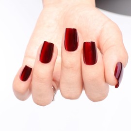 Yazikisa Red Cat Eye Press on Nails 30 Pcs Short Square Fake Nail Kit Acrylic Stick on False Fingernails Glue on Artificial Manicure for Women Girls Daily Wear DIY Gift