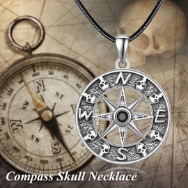 KINGWHYTE Compass Necklace Men's S925 Sterling Silver Compass Pendant Birthday Gifts Graduation Jewellery for Men Women, Sterling Silver