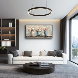 Farmhouse Flower Vase Living Room Large Wall Art Abstract Botanical Framed Canvas Wall Decor Floral Pictures Print Painting Modern Home Decor Extra Large Artwork for Bedroom Bathroom Kitchen 30"x60"