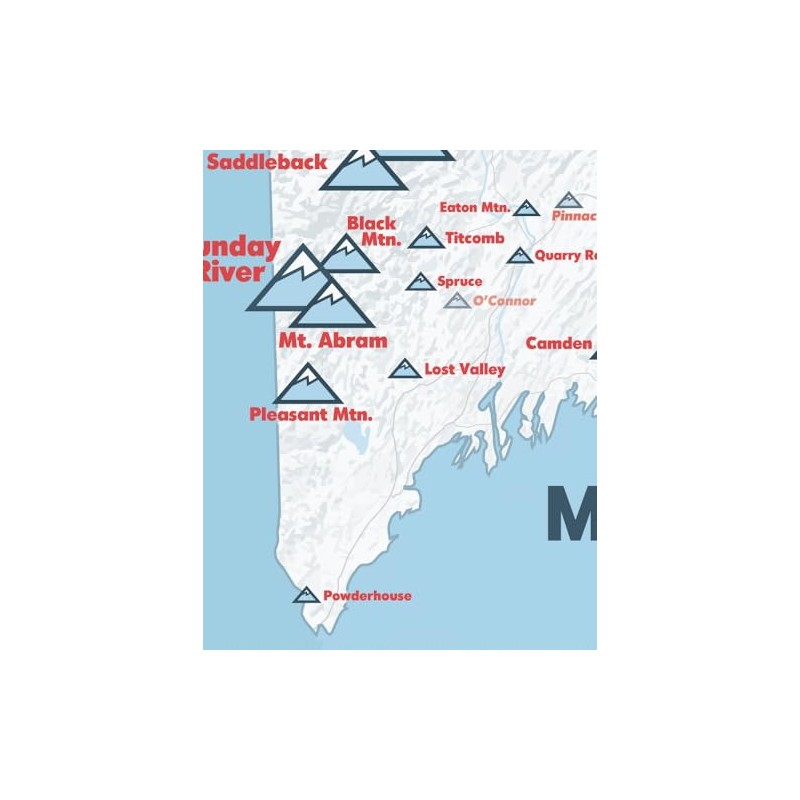 Maine Ski Resorts Map 11x14 Print (White & Light Blue)