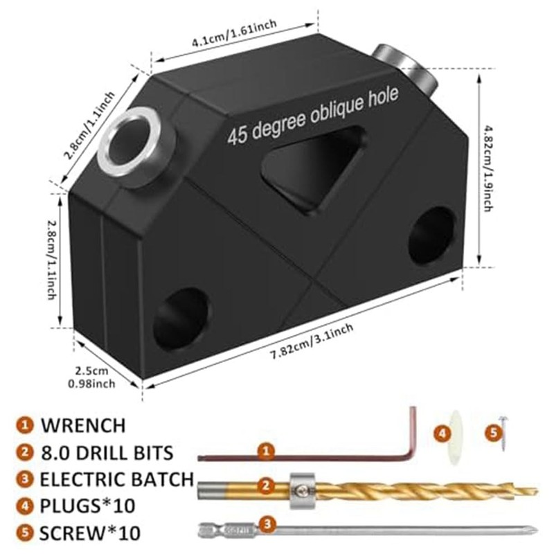 JIVIMOCO 45° Angle Drill Guide Jig Aluminum Dowel Jig Kit