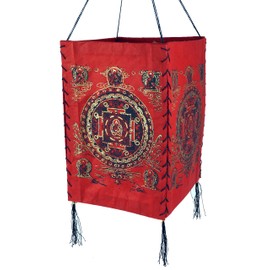 GURU SHOP Lokta Paper Hanging Lampshade, Ceiling Light Made of Handmade Paper - Buddha Mandala Red, Lokta Paper, 28 x 18 x 18 cm, Asian Paper & Fabric Lampshades