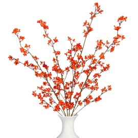 Ammyoo 4Pcs Fake Flowers Blossom Branches Artificial Flowers for Indoor Decor, Faux Long Stem Realistic Indoor Plants for Vase Wedding Home Office Bedroom Party Table Centerpieces Decor