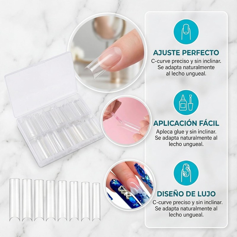 Nivofu 200Pcs Puntas de Uñas Postizas Curvadas en C Largas,
