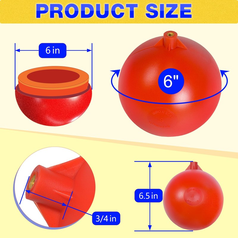 Shawmin 6" Float Ball for Float Valve, Heavy Duty Plastic