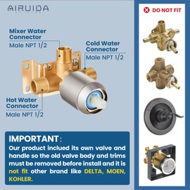 Airuida Square Single-Function Brass Faucet Shower Rough-in Valve Male Thread Bathroom Trim Kit Single Handle Tub Shower Valve 5.5 Inch Cover Plate Brushed Nickel