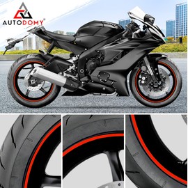 Autodomy Motorcycle Rim Sticker Complete Set for 2 Wheels 15 to 19 Inch Rims Sticker Motorcycle Tuning Circular Sport Design Rim Sticker Motorcycle Racing Design (Red, Width 7 mm)