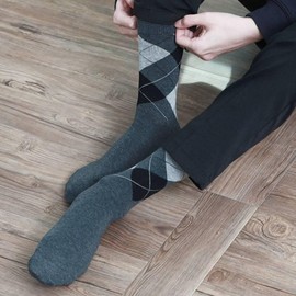 Men's Modern Suit Mid-Calf Socks (5 Pairs, Made in Korea) 142-6 Black 3 Pairs + Black Argyle 2 Pairs