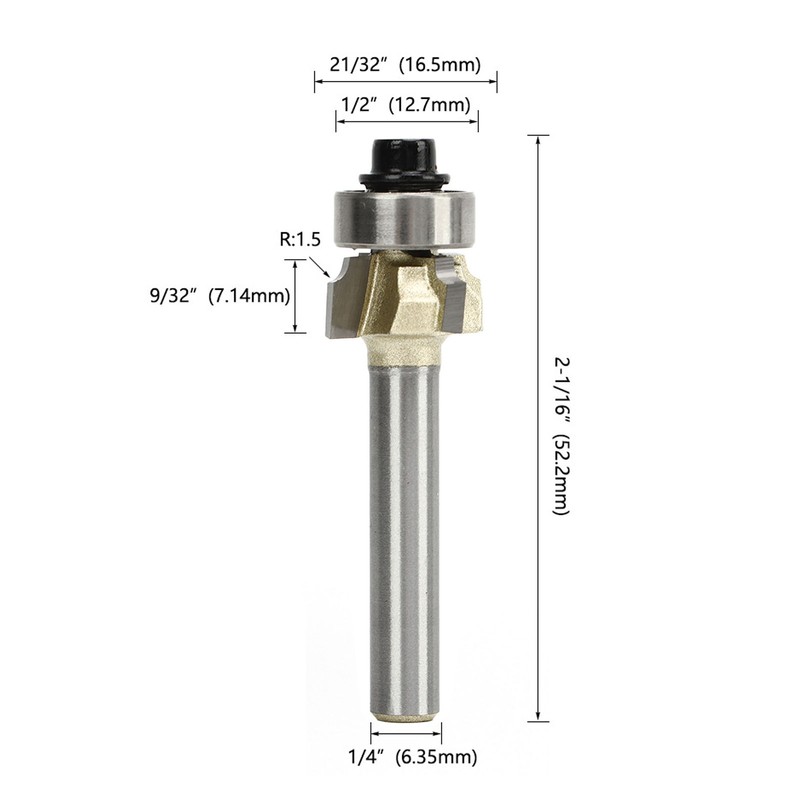 1/4in Shank Architectural Router Bit 4 Flute Round Corner Molding