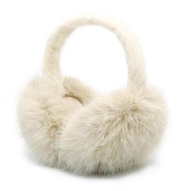 RUIKUNA Women Winter Ear Muffs Fluffy Faux Fur Earmuffs Foldable Ear Warmer Girls Soft Ear Covers (A-khaki)