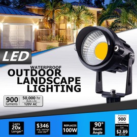 SUNVIE LED Outdoor Spotlight 12W Landscape Lighting 120V AC Waterproof Landscape Lights Spot Lights for Yard with Spiked Stake Warm White Flag Light Garden Decorative Lamp with US 3-Plug in (6 Pack)