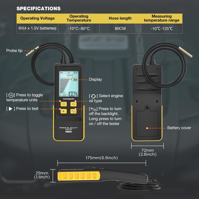 CMTOOL Engine Oil Tester, Gasoline Diesel Engine Oil Quality Analyzer,