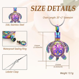 Minicremation Turtle Cremation Jewelry Urn Necklace for Ashes for Women/Men Urns for Human Ashes Pendant Necklace Cremation Jewelry w/Funnel Filler Memorial Jewelry Gifts, Stainless Steel, No Gemstone