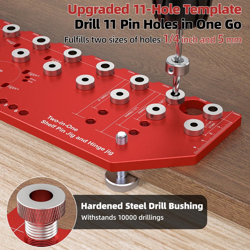 11-Hole Shelf Pin Jig and Hinge Jig 2-in-1,1/4 Inch and