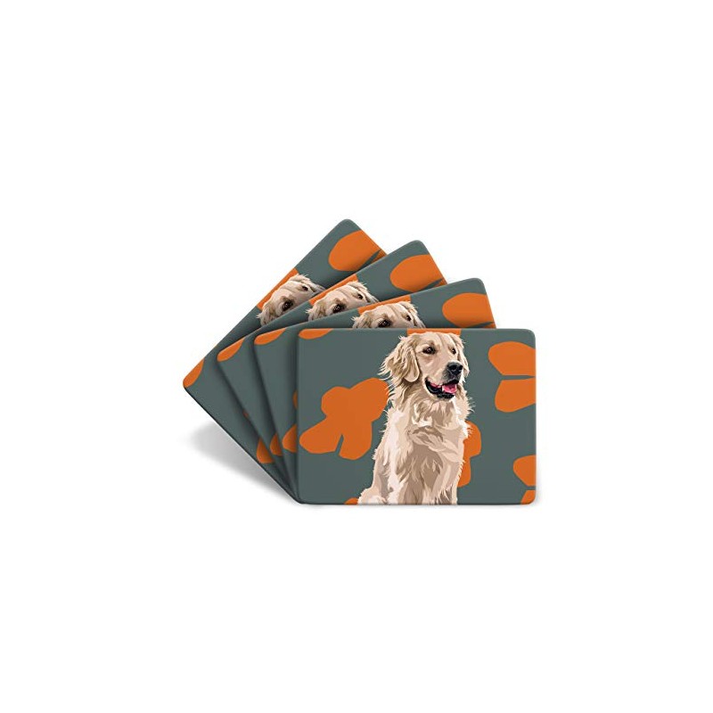 Set of 4 Golden Retriever Placemats - 4 non-slip, Cork-backed